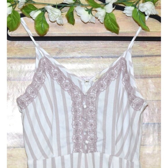 En Creme Ladies S Crop Wide Leg Striped Jumpsuit Romper Sleeveless Embroidered - Picture 2 of 11